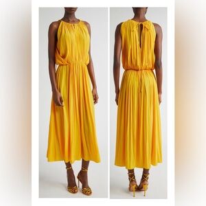 A.L.C. Meredith Pleated Sleeveless Dress in a vibrant mango yellow color